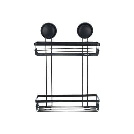 BATHROOM SHELVES WITH SUCTION CUP 2-TIER BLACK