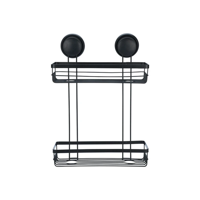 BATHROOM SHELVES WITH SUCTION CUP 2-TIER BLACK