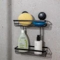BATHROOM SHELVES WITH SUCTION CUP 2-TIER BLACK
