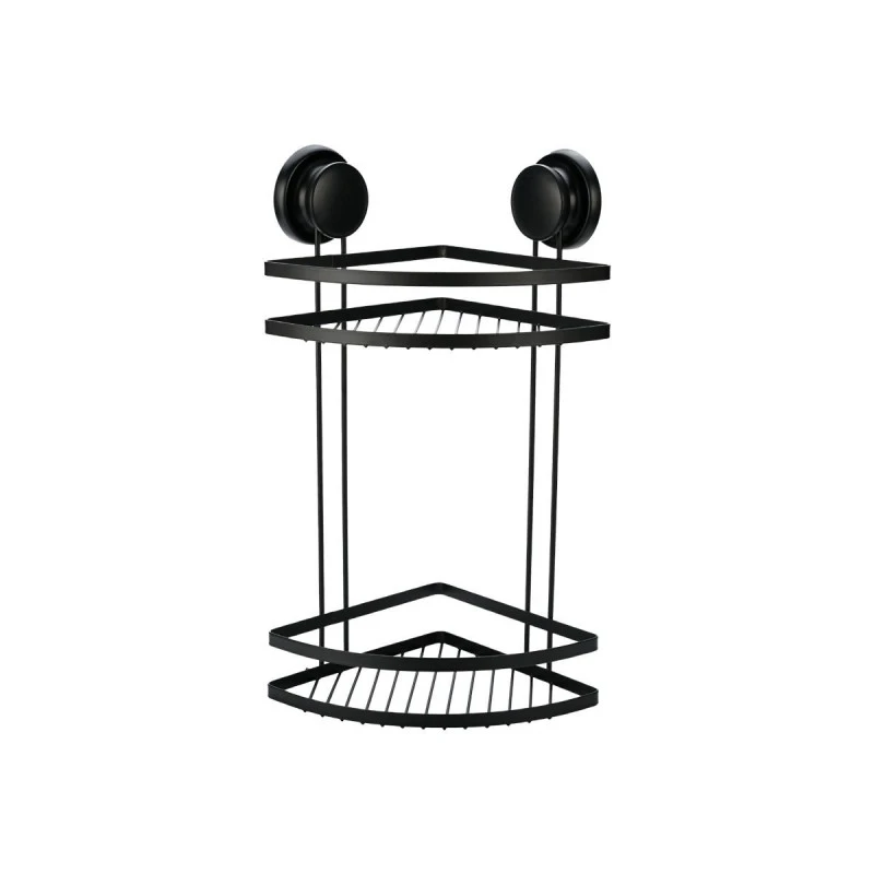 BATHROOM CORNER SHELVES WITH SUCTION CUP 2-TIER BLACK