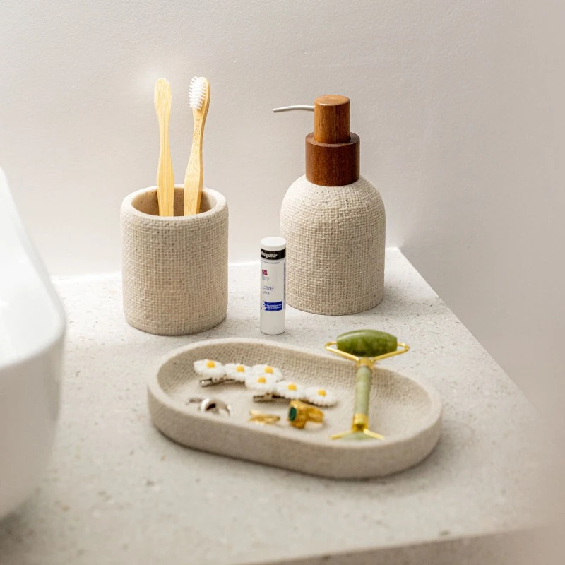 SOAP DISPENSER JUTE POLYRESIN BEIGE