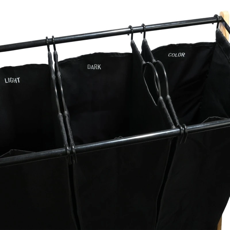 LAUNDRY BASKET BAMBOO ESSENTIALS WITH 3 COMPARTMENTS BLACK