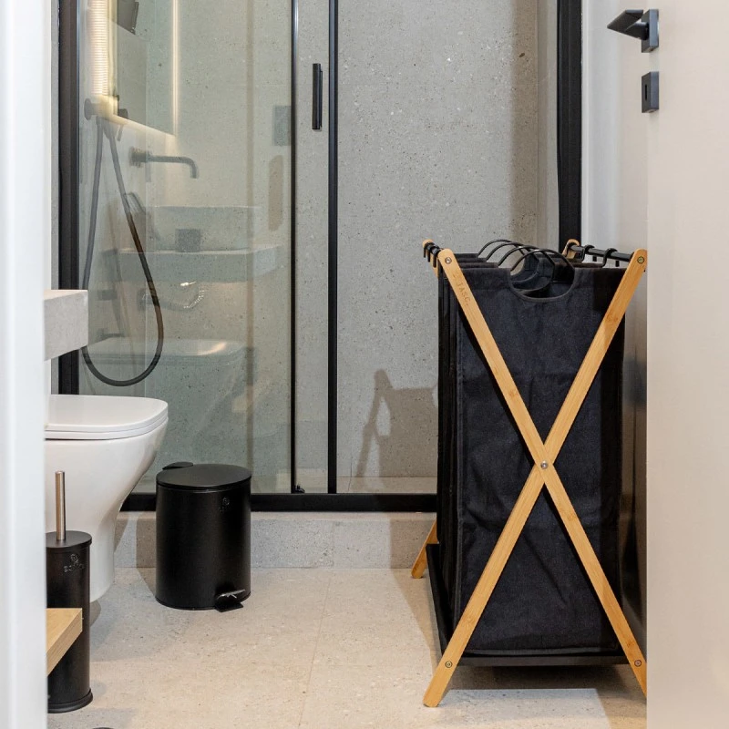 LAUNDRY BASKET BAMBOO ESSENTIALS WITH 3 COMPARTMENTS BLACK