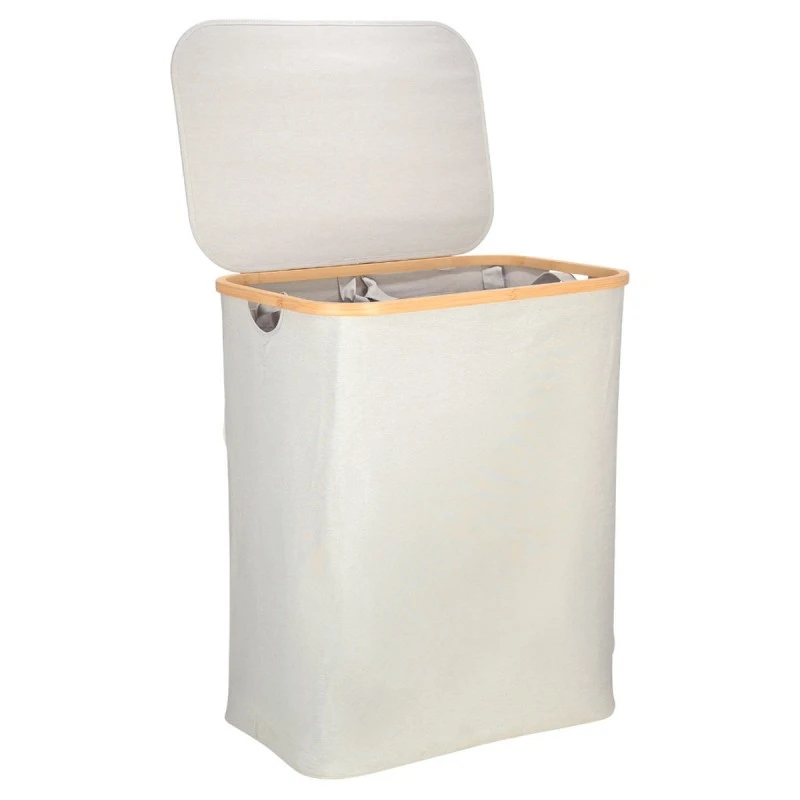 LAUNDRY BASKET BAMBOO ESSENTIALS 144lt WITH 2 MESH BAGS GREY