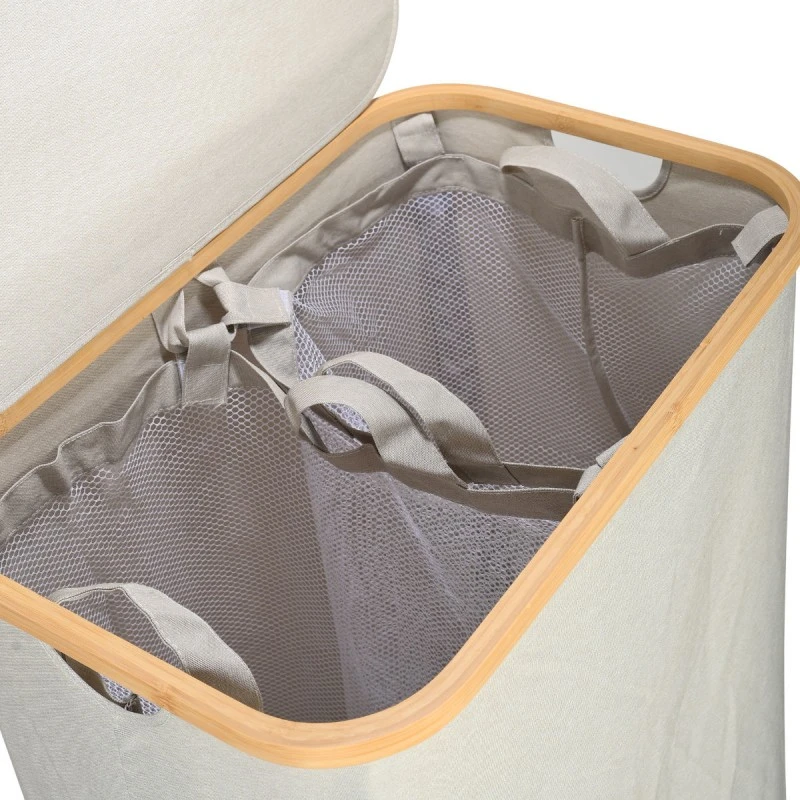 LAUNDRY BASKET BAMBOO ESSENTIALS 144lt WITH 2 MESH BAGS GREY