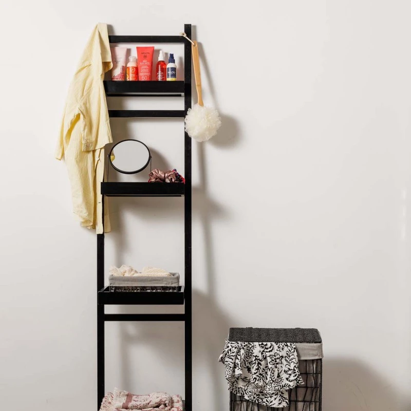 FLOOR STORAGE SHELF BAMBOO 4 TIERS BLACK
