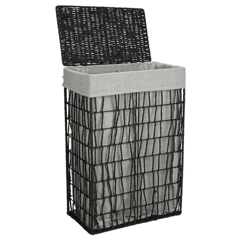 LAUDRY BASKET NEST 37x22x55cm WITH 2 COMPARTENTS BLACK