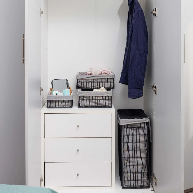 LAUDRY BASKET NEST 37x22x55cm WITH 2 COMPARTENTS BLACK