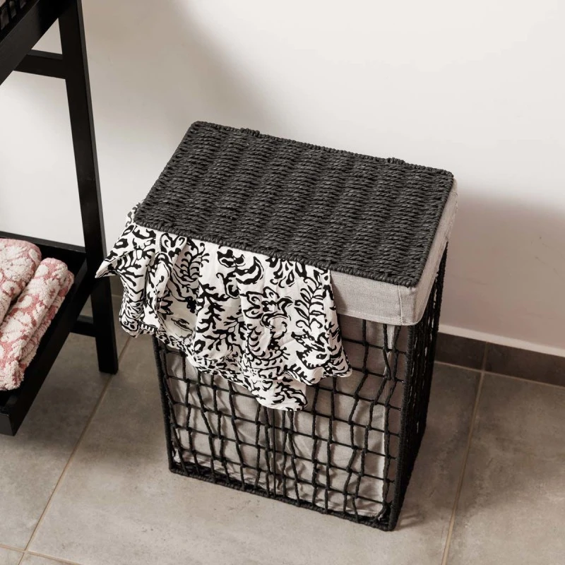 LAUDRY BASKET NEST 37x22x55cm WITH 2 COMPARTENTS BLACK