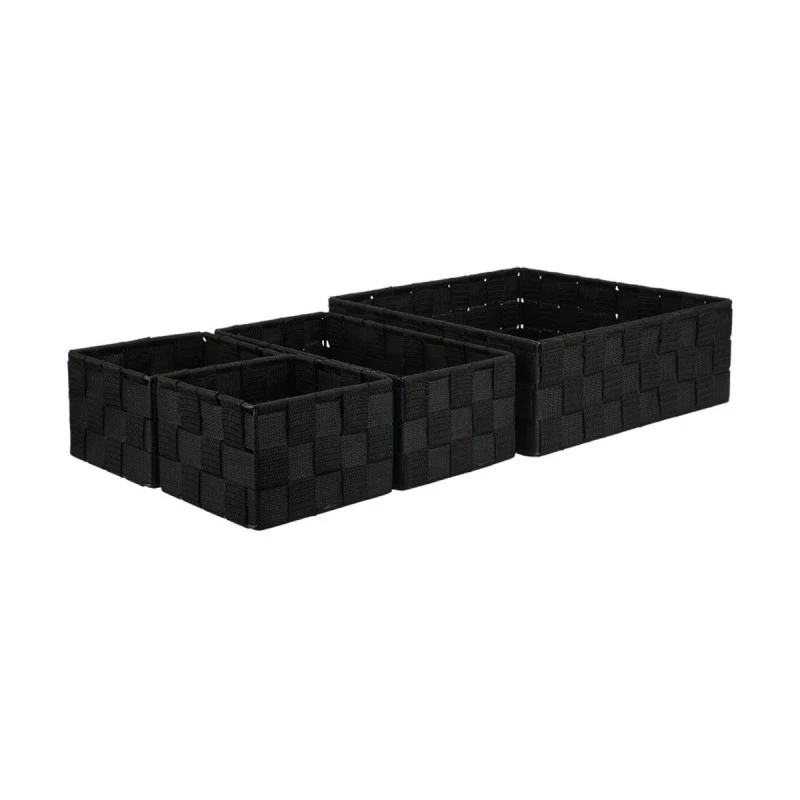 STORAGE BASKETS WOVEN SET 4 PCS. 28x28x10cm- 26x13x9cm- 13x13x9cm BLACK