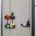 BATHROOM SHELVES STANCE WITH DOUBLE SIDED STICKER 2-TIER 25x13x28.5cm BLACK