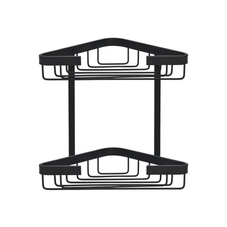 BATHROOM CORNER SHELVES STANCE WITH DOUBLE SIDED STICKER 25x17x6.5cm  BLACK