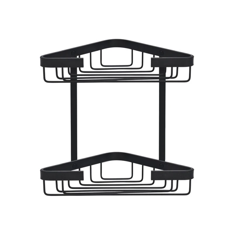 BATHROOM CORNER SHELVES STANCE WITH DOUBLE SIDED STICKER 25x17x6.5cm  BLACK