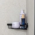 BATHROOM CORNER SHELVES STANCE WITH DOUBLE SIDED STICKER 25x17x6.5cm  BLACK