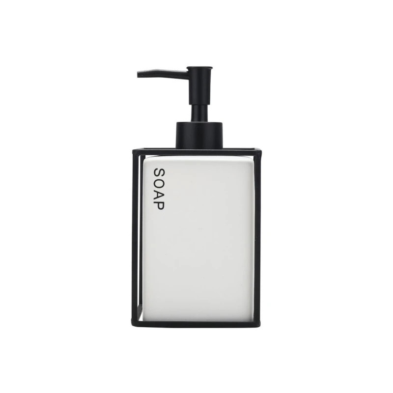 SOAP DISPENSER CAGE 450ml CERAMIC WHITE WITH METALLIC FRAME