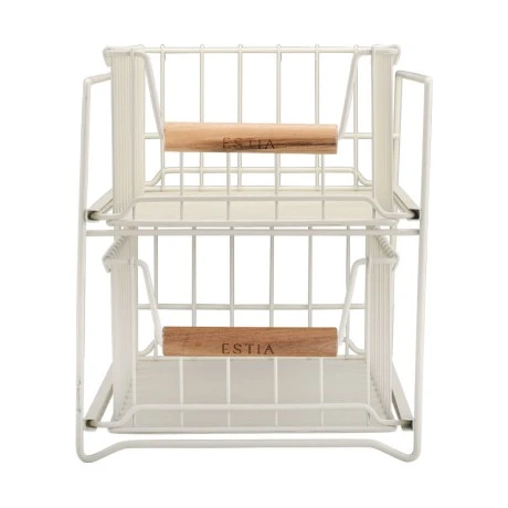 STORAGE BASKET ALLURE METALLIC 2-TIER IVORY
