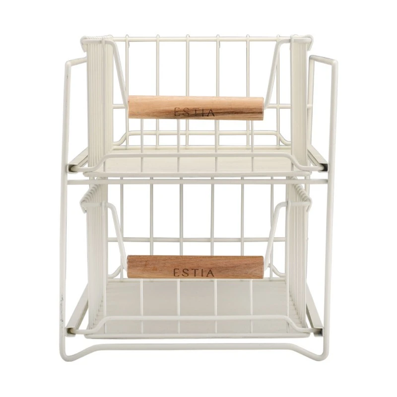 STORAGE BASKET ALLURE METALLIC 2-TIER IVORY