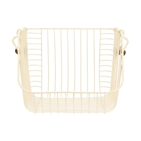 STORAGE BASKET ALLURE METALLIC WITH WOODEN HANDLES 26.5x29.5x21.5cm STACKABLE IVORY