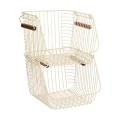 STORAGE BASKET ALLURE METALLIC WITH WOODEN HANDLES 26.5x29.5x21.5cm STACKABLE IVORY
