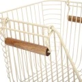 STORAGE BASKET ALLURE METALLIC WITH WOODEN HANDLES 26.5x29.5x21.5cm STACKABLE IVORY