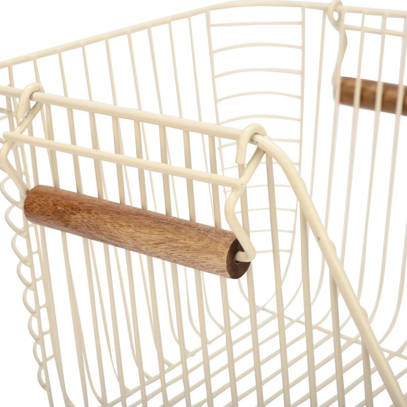 STORAGE BASKET ALLURE METALLIC WITH WOODEN HANDLES 26.5x29.5x21.5cm STACKABLE IVORY