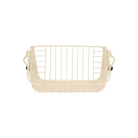 STORAGE BASKET ALLURE METALLIC WITH WOODEN HANDLES 26.5x29.5x16cm STACKABLE IVORY