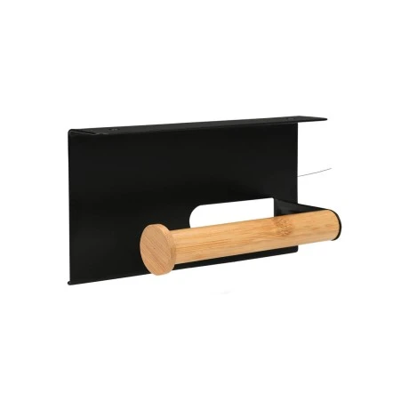 WALL MOUNTED PAPER HOLDER BAMBOO ESSENTIALS WITH SMARTPHONE HOLDER METALLIC BLACK