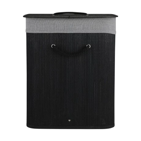 LAUNDRY BASKET BAMBOO ESSENTIALS 60LT FOLDABLE REGTANGULAR BLACK NEW WEAVE