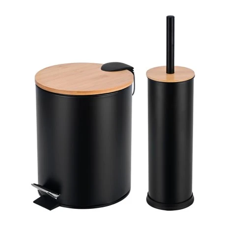 SET OF TOILET BRUSH &amp; TOILET BIN 7lt BAMBOO ESSENTIALS BLACK