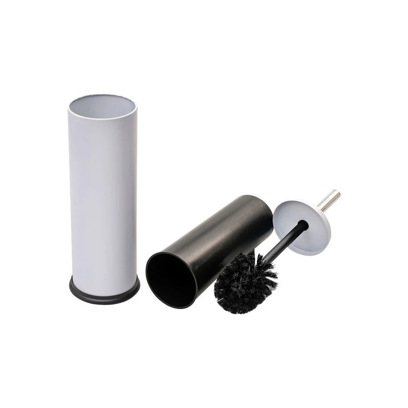 TOILET BRUSH CLASSIC METALLIC WITH PLASTIC CONTAINER 23cm MATTE WHITE