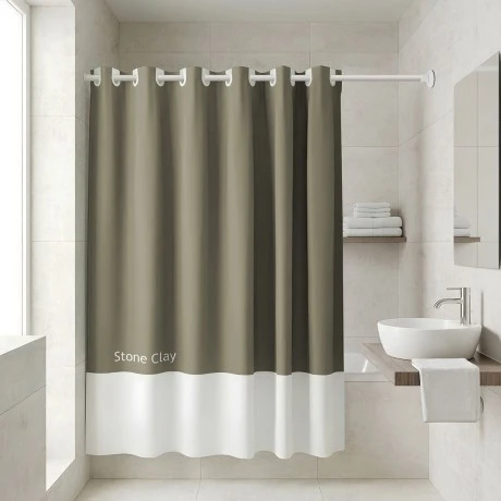 BATHROOM CURTAIN WATER RESISTANT POLYESTER 180x194cm STONE CLAY