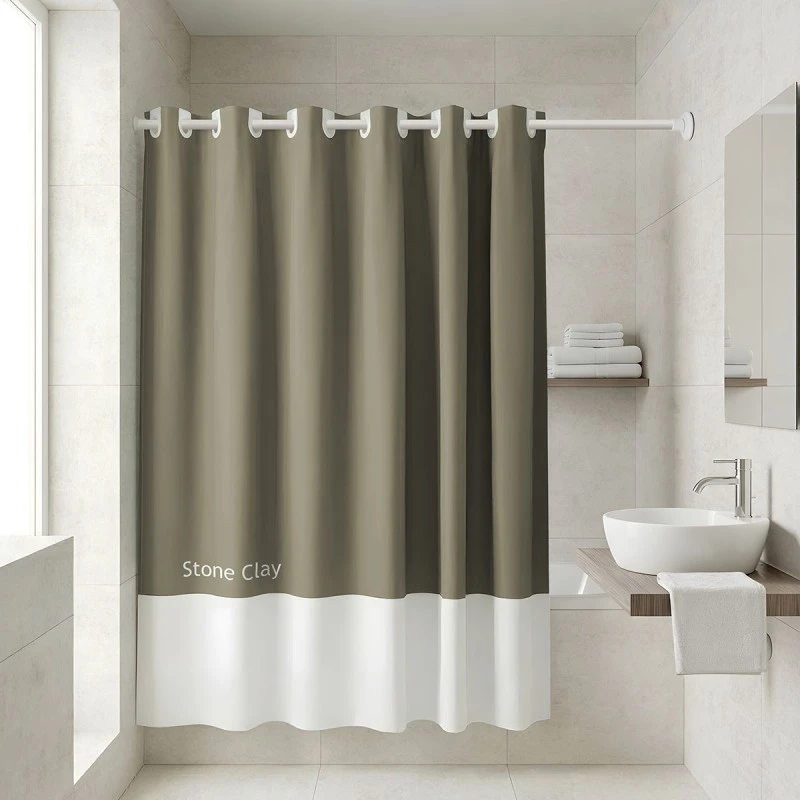 BATHROOM CURTAIN WATER RESISTANT POLYESTER 180x194cm STONE CLAY