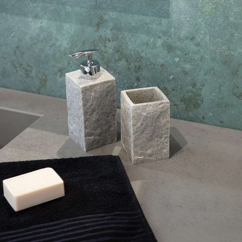 TOOTHBRUSH HOLDER ROCK POLYRESIN GREY