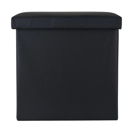 STOOL CUBE LEATHER WITH STORAGE SPACE BLACK