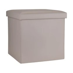 STOOL CUBE LEATHER WITH STORAGE SPACE TAUPE