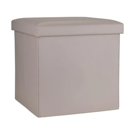 STOOL CUBE LEATHER WITH STORAGE SPACE TAUPE