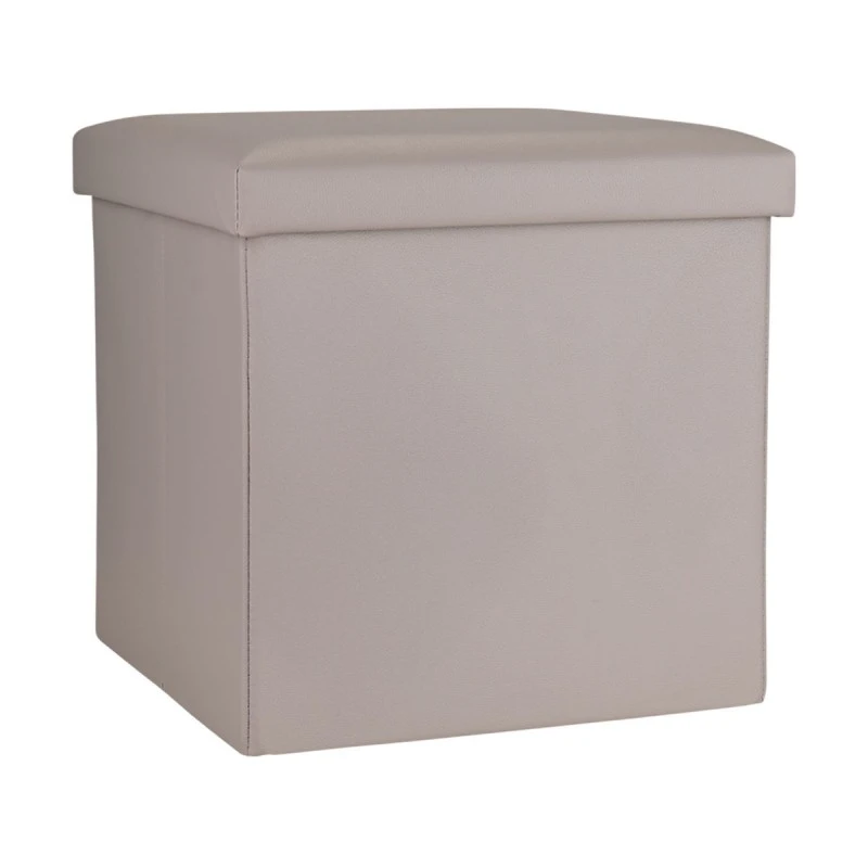STOOL CUBE LEATHER WITH STORAGE SPACE TAUPE