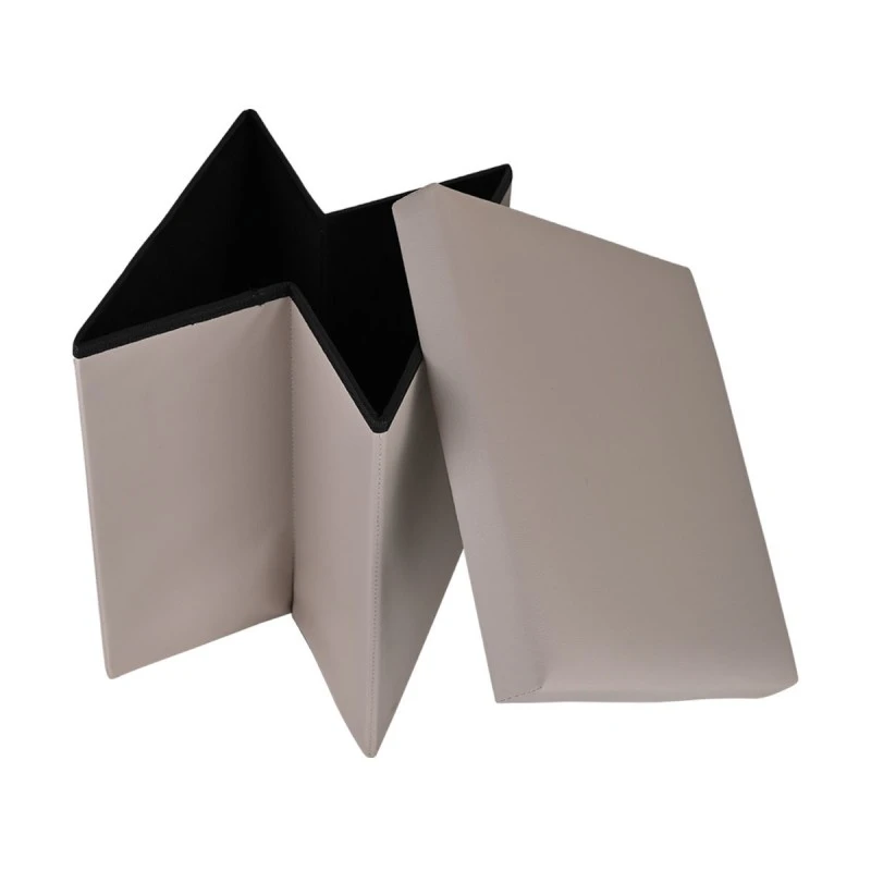 STOOL CUBE LEATHER WITH STORAGE SPACE TAUPE
