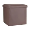 STOOL CUBE LEATHER WITH STORAGE SPACE BROWN