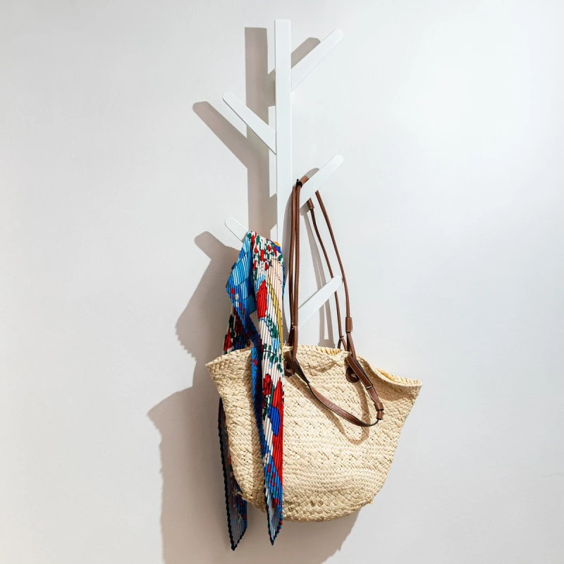 WALL HANGER BAMBOO VERTICAL 84x26x6.8cm 6 HOOKS WHITE