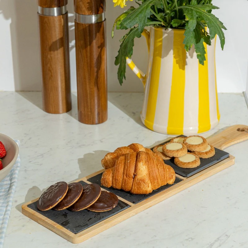 SERVING PLATE SLATE 3-TIER WITH WOODEN BASE 44x12cm