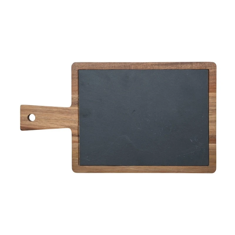 SERVING PLATE SLATE WITH WOODEN BASE ACACIA 28x17cm