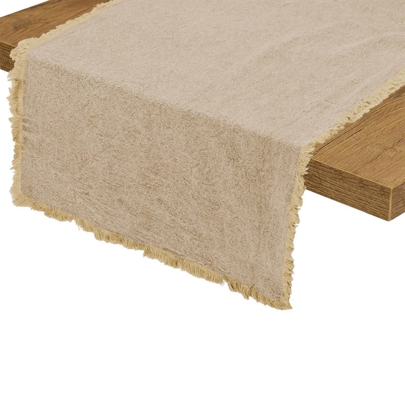 TABLE RUNNER LOOM 45x150cm WITH FRINGES BEIGE