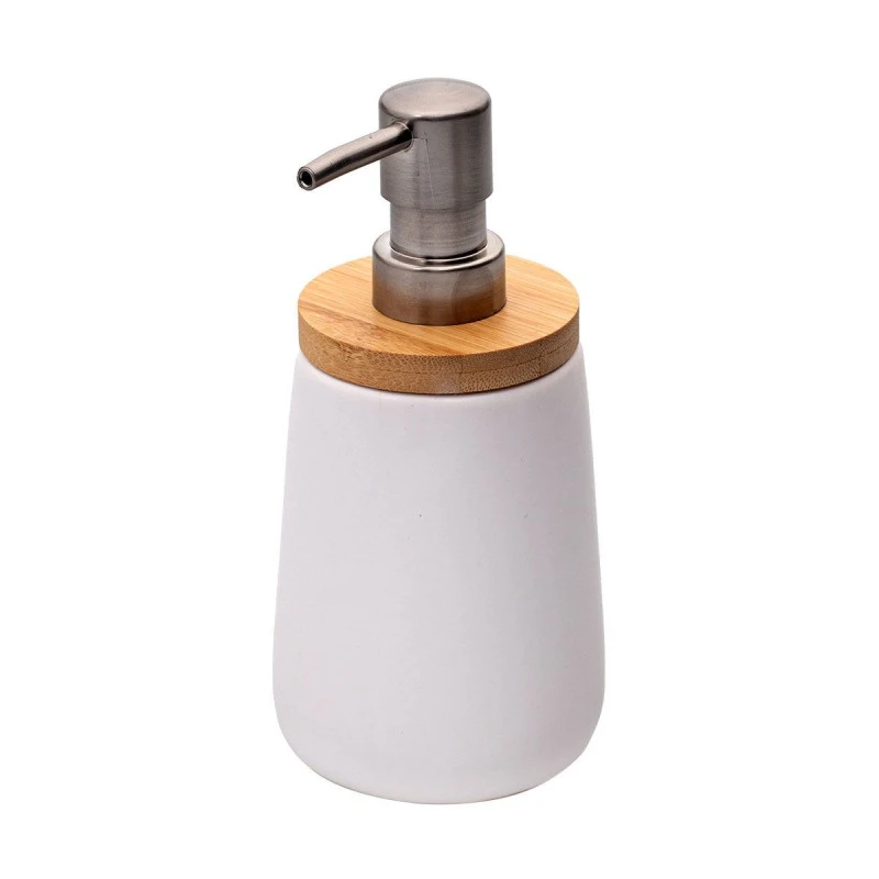 SOAP DISPENSER BAMBOO PORCELAIN 360ml WHITE