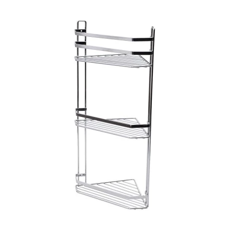 BATHROOM CORNER SHELVES ELEGANT STAINLESS STEEL 3-TIER 54x28x18cm CHROME