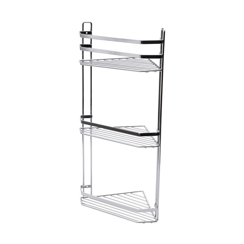 BATHROOM CORNER SHELVES ELEGANT STAINLESS STEEL 3-TIER 54x28x18cm CHROME