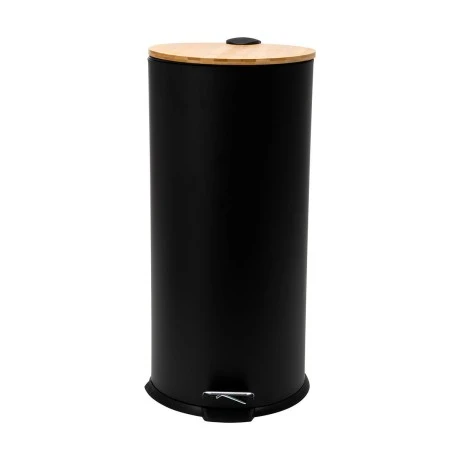 KITCHEN TRASH CAN SOFT CLOSE BAMBOO ESSENTIALS 30lt MATTE BLACK