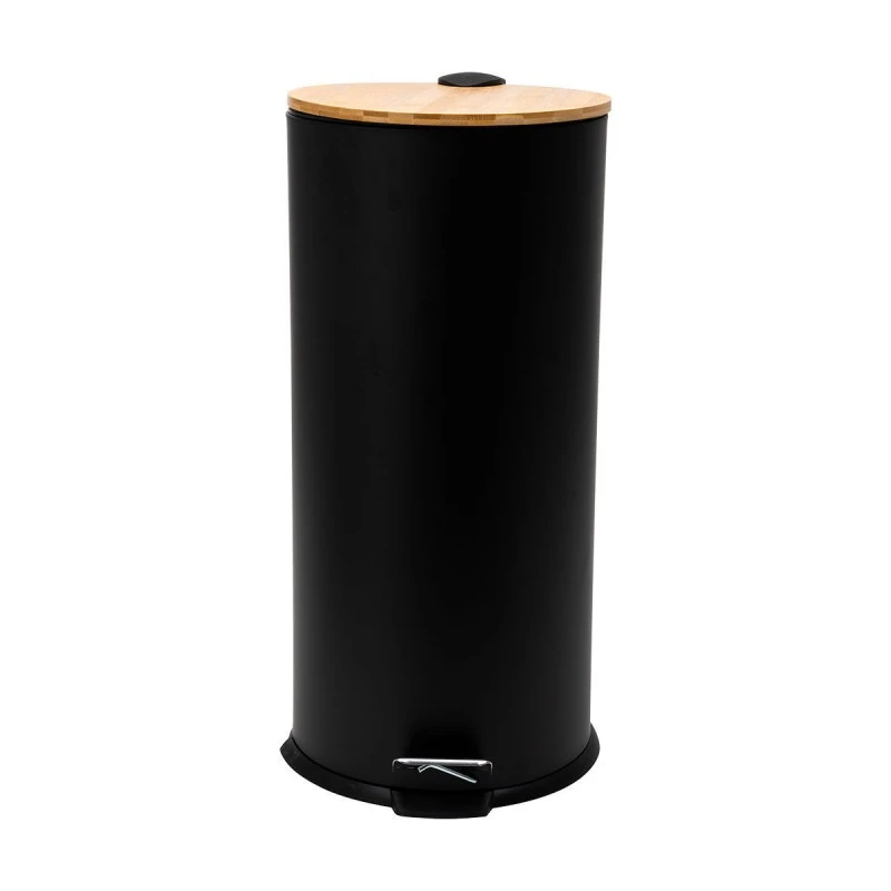 KITCHEN TRASH CAN SOFT CLOSE BAMBOO ESSENTIALS 30lt MATTE BLACK
