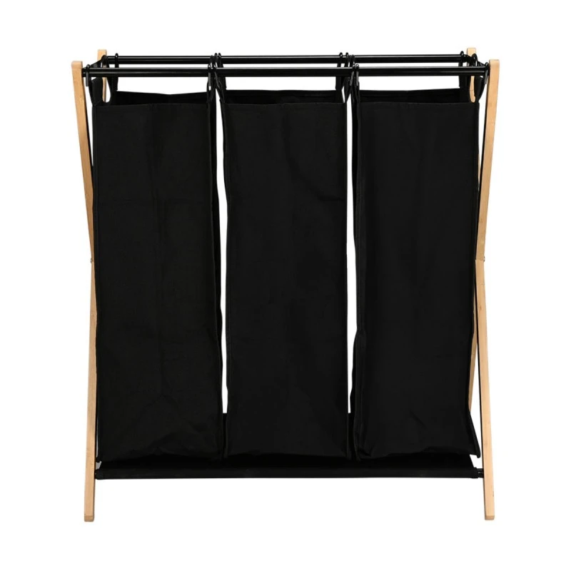 LAUNDRY BASKET BAMBOO ESSENTIALS WITH 3 COMPARTMENTS BLACK