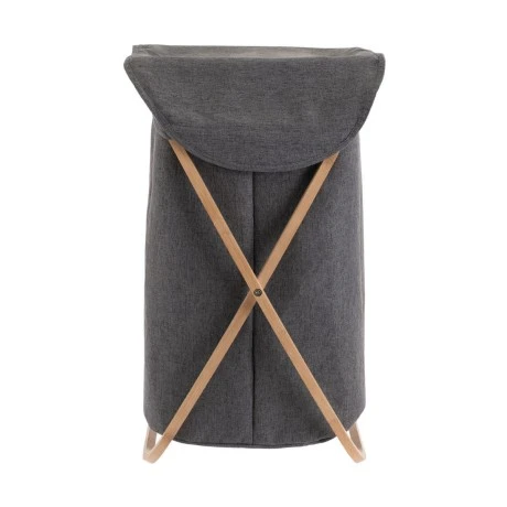 LAUDRY BASKET BAMBOO ESSENTIALS  40x40x70cm FOLDABLE WITH POLYESTER BAG GREY